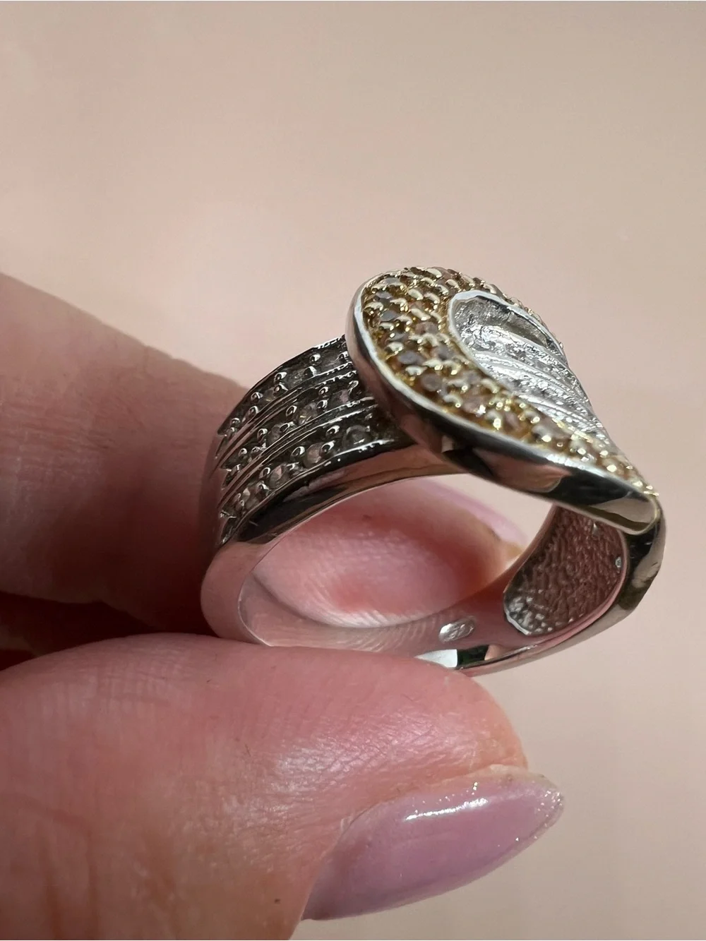 Vintage Sterling silver ring with yellow and clear crystals